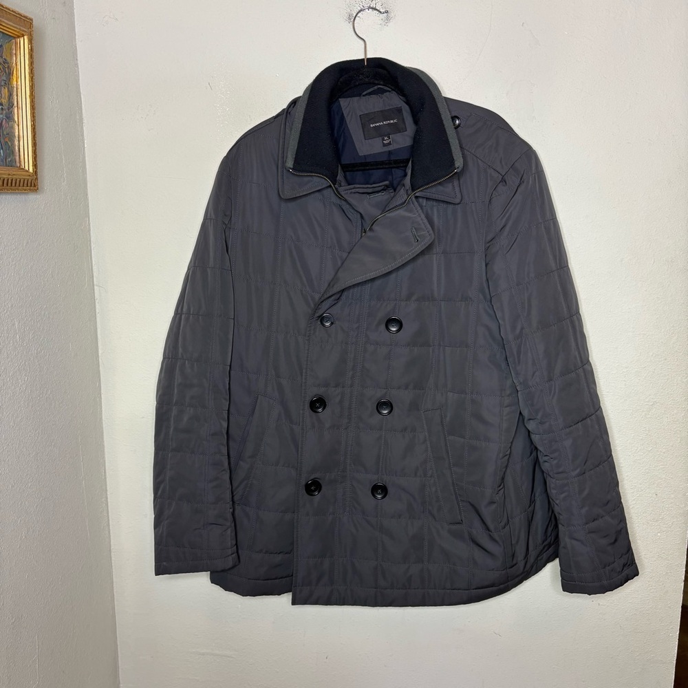 Banana Republic Men's Quilted Double-Breasted Pea Coat - Gray Size XL